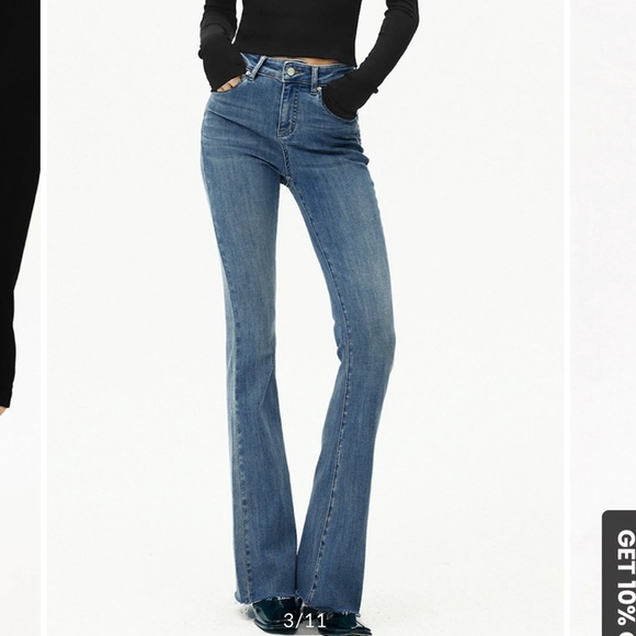 Commense - High Waist Denim Bootcut Jeans - Navy - S (4) - Picture 3 of 9